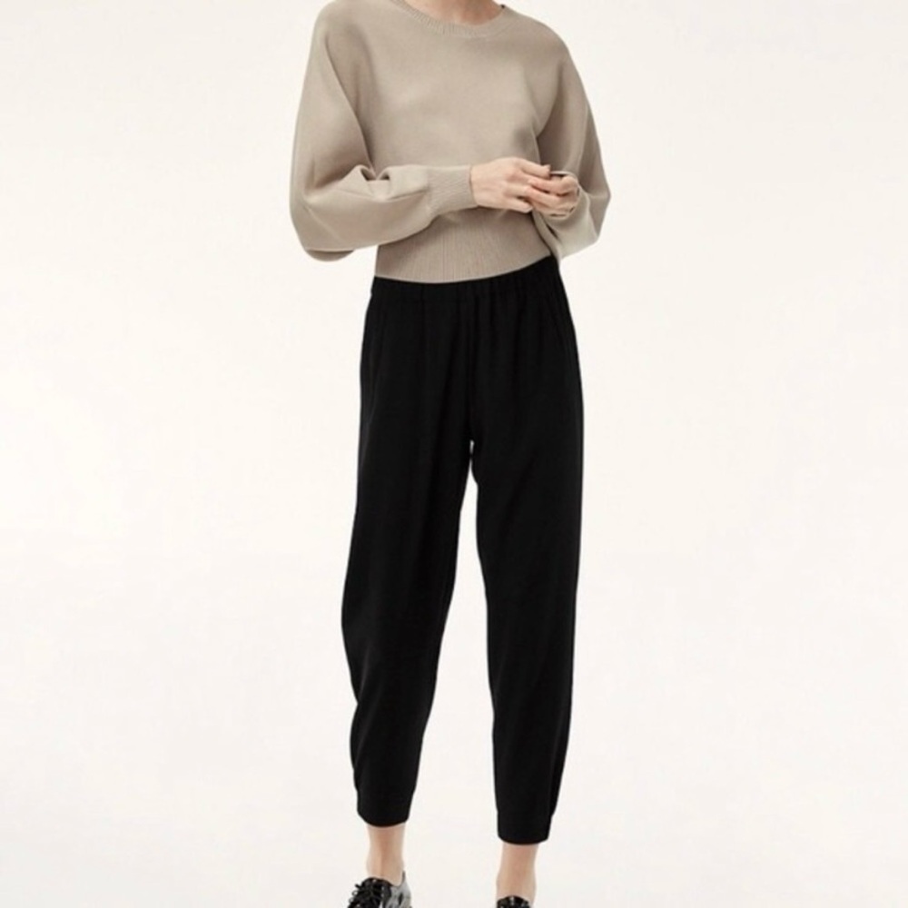 Aritzia Babaton Dexter Pants XS Black Pull On Elastic Waist Cropped Work Office